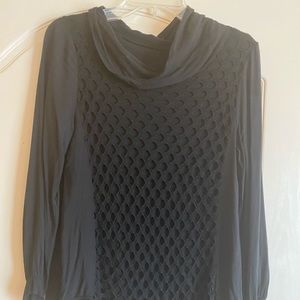 Black Net and Lace Mixed Media Mock Neck Women’s Top Sz M!!